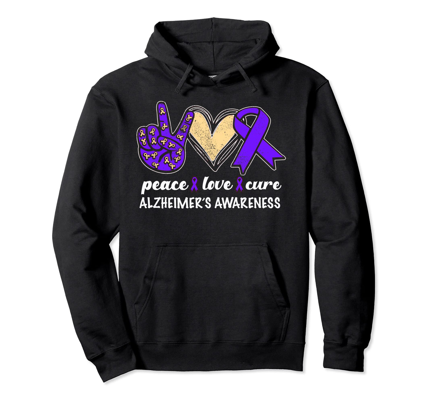 Peace Love Cure Alzheimers Awareness Hoodie - Unique Graphic Men Women - T-Shirt, Sweatshirt, Hoodie