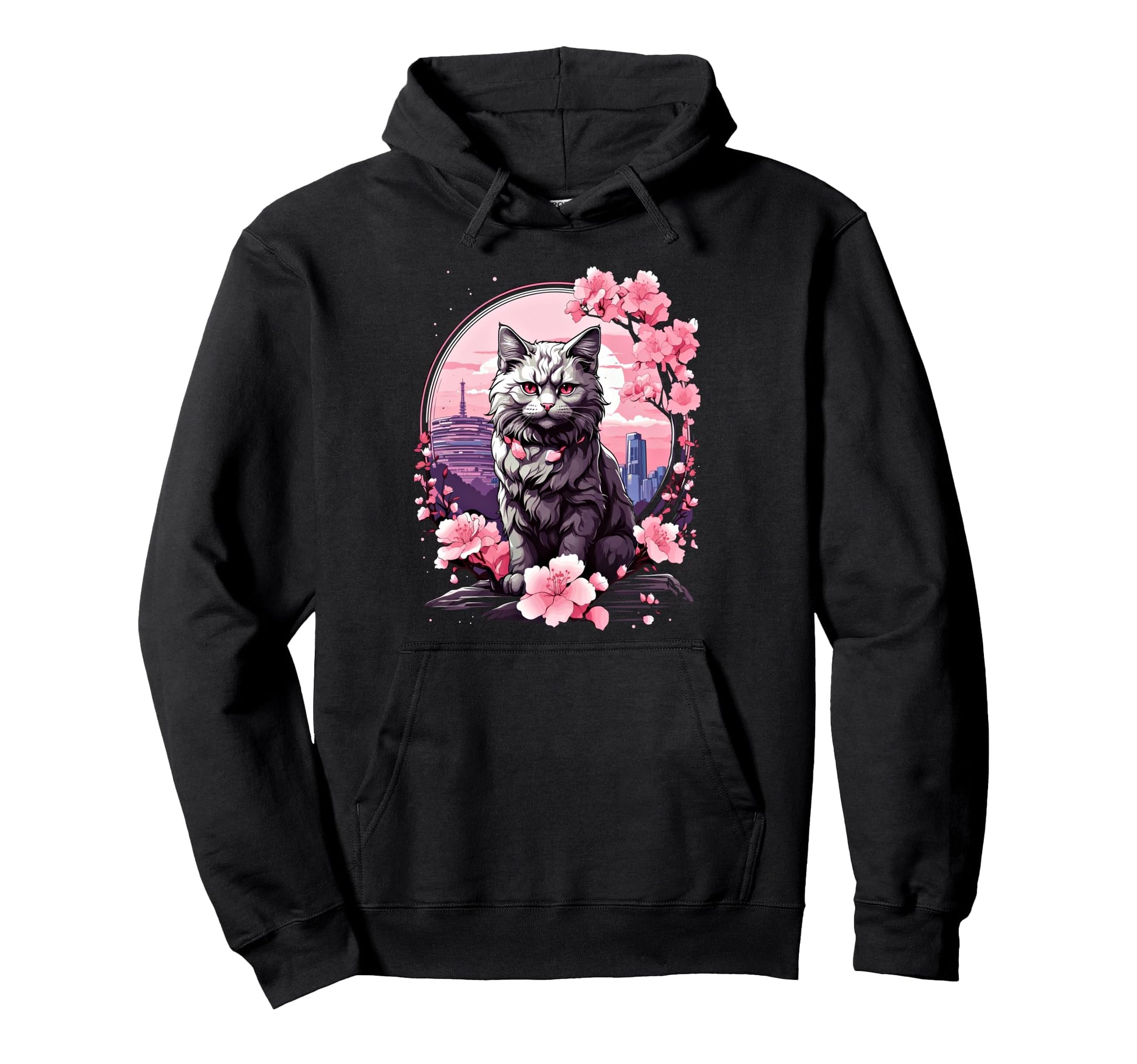 Anime Cat Japanese Vaporwave Aesthetic Hoodie - Minimalist Print Unisex - T-Shirt, Sweatshirt, Hoodie