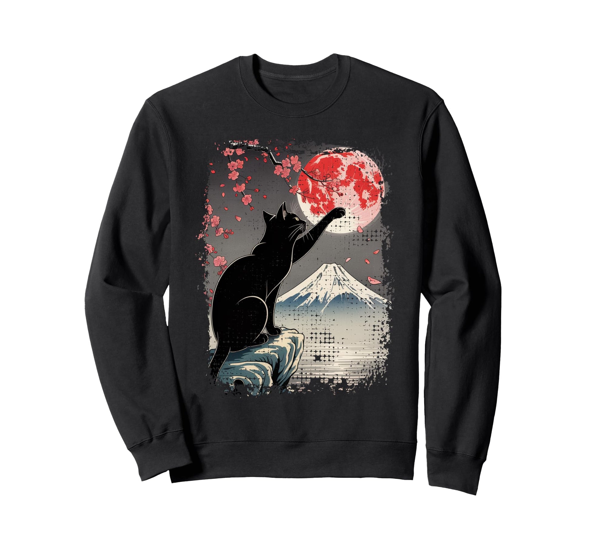 Japanese Art Black Cat And Moon Sweatshirt - Trendy Graphic for Adults - T-Shirt, Sweatshirt, Hoodie