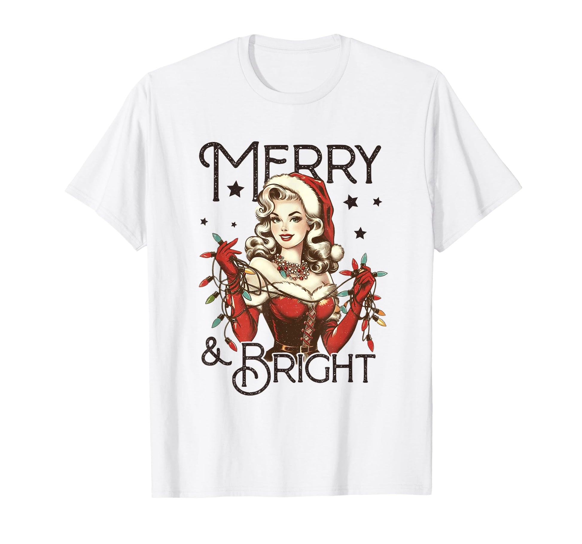 Merry Bright Pin Up Holiday T-Shirt - Graphic Print Men Women - T-Shirt, Sweatshirt, Hoodie