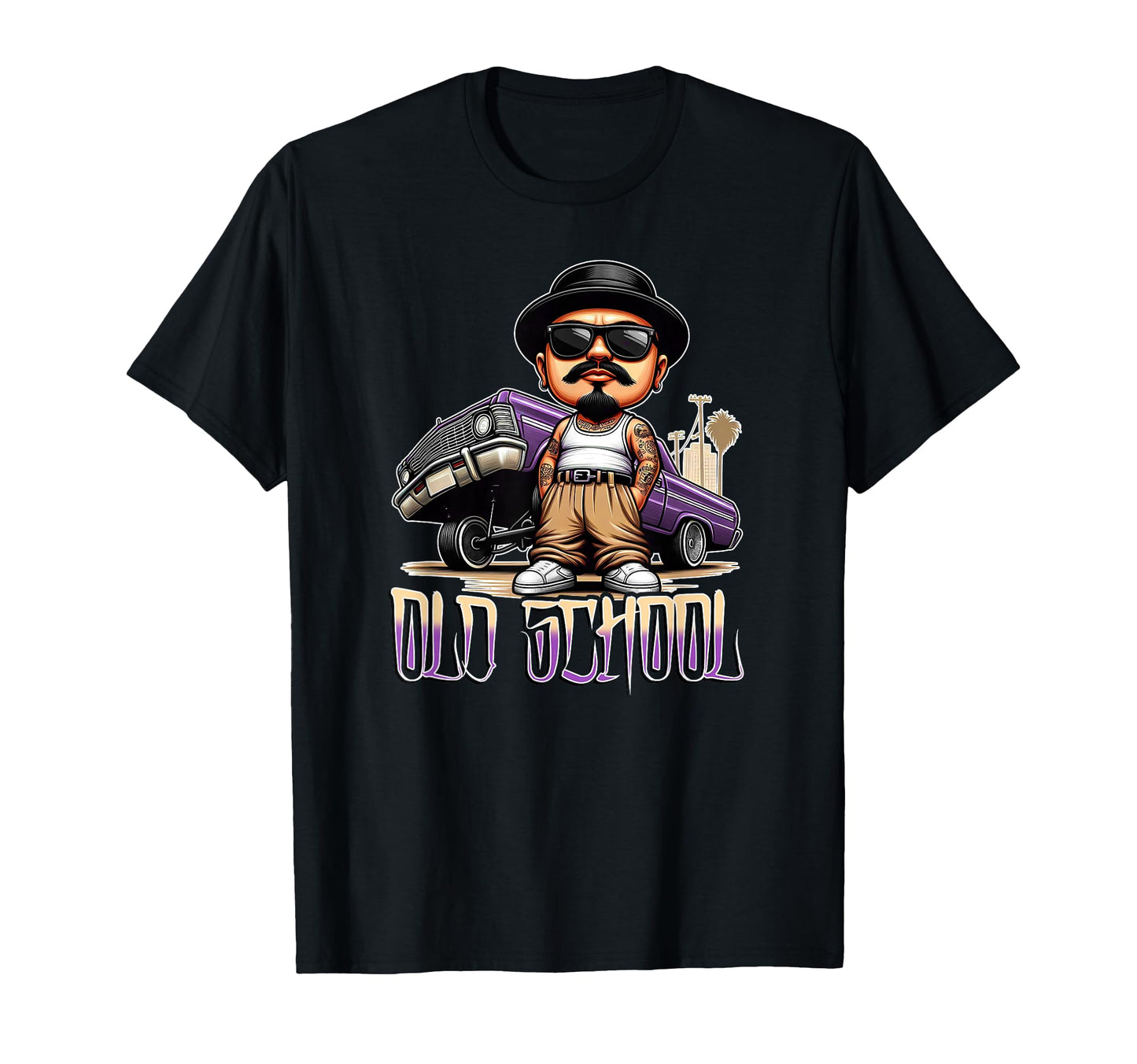 Old School Chicano Low Rider Art T-Shirt - Custom Art Print for Adults - T-Shirt, Sweatshirt, Hoodie