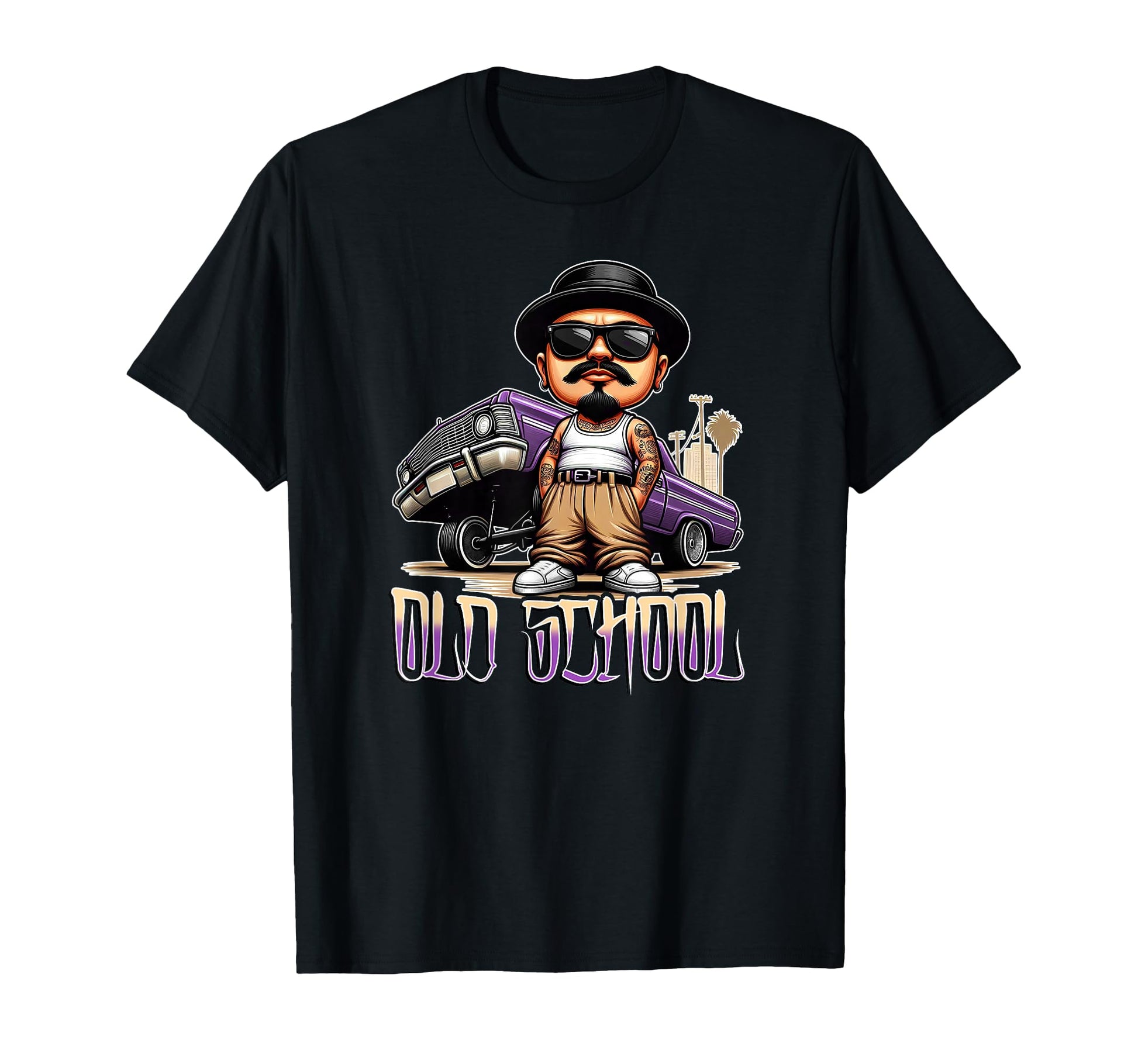 Old School Chicano Low Rider Art T-Shirt - Custom Art Print for Adults - T-Shirt, Sweatshirt, Hoodie
