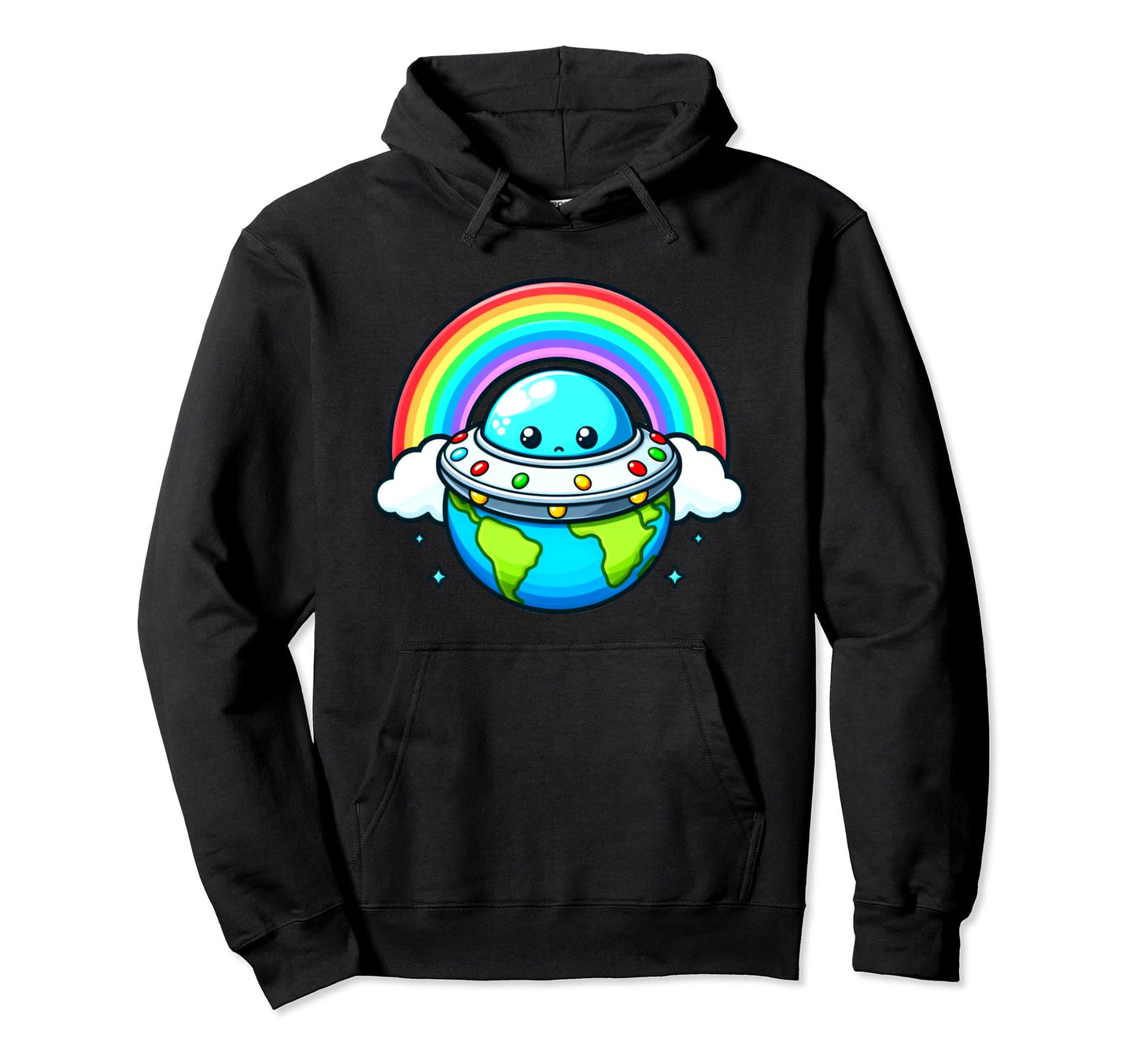 Alien Ufo Over Rainbow Earth Art Hoodie - Novelty Apparel Men Women - T-Shirt, Sweatshirt, Hoodie