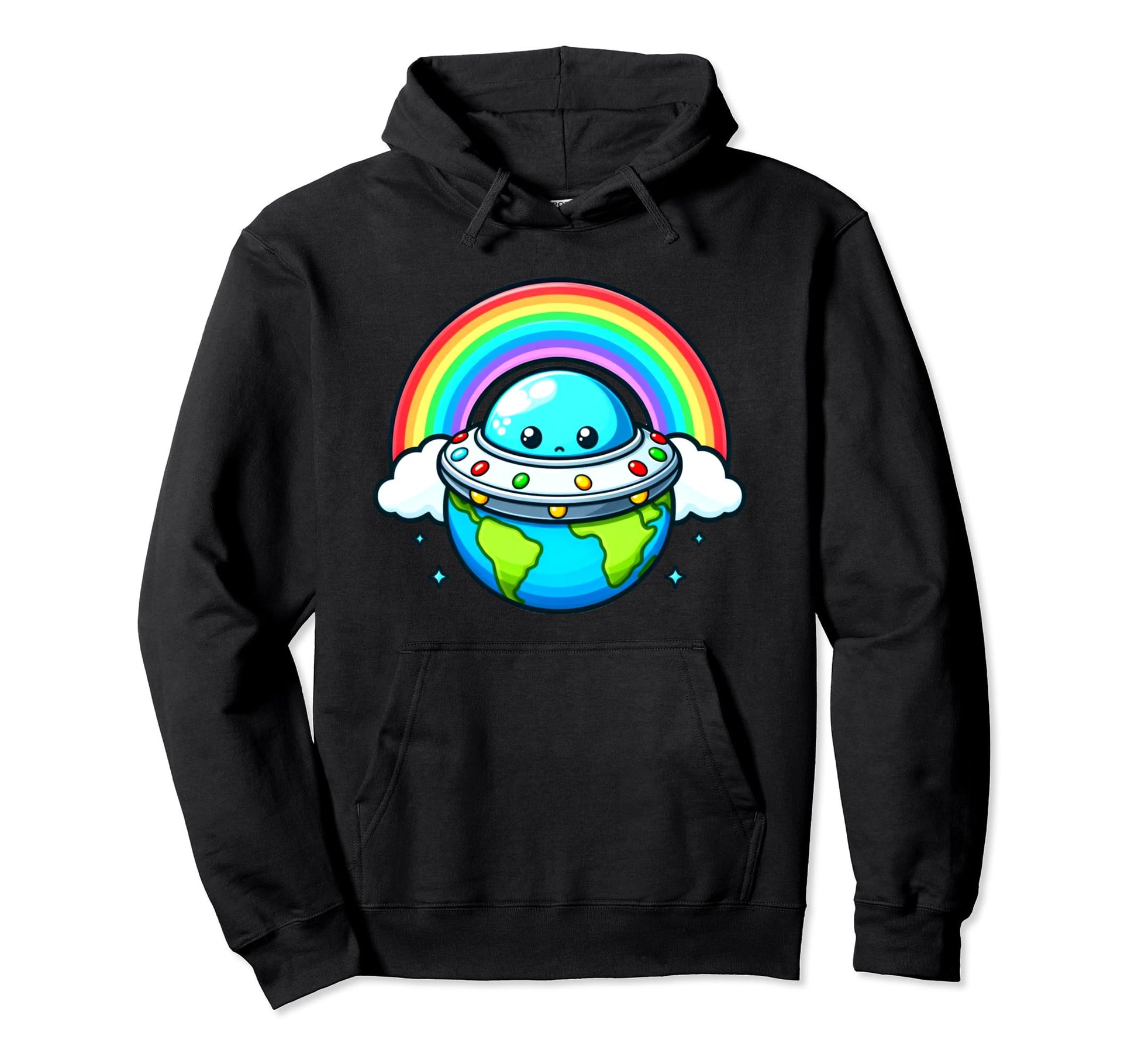 Alien Ufo Over Rainbow Earth Art Hoodie - Novelty Apparel Men Women - T-Shirt, Sweatshirt, Hoodie