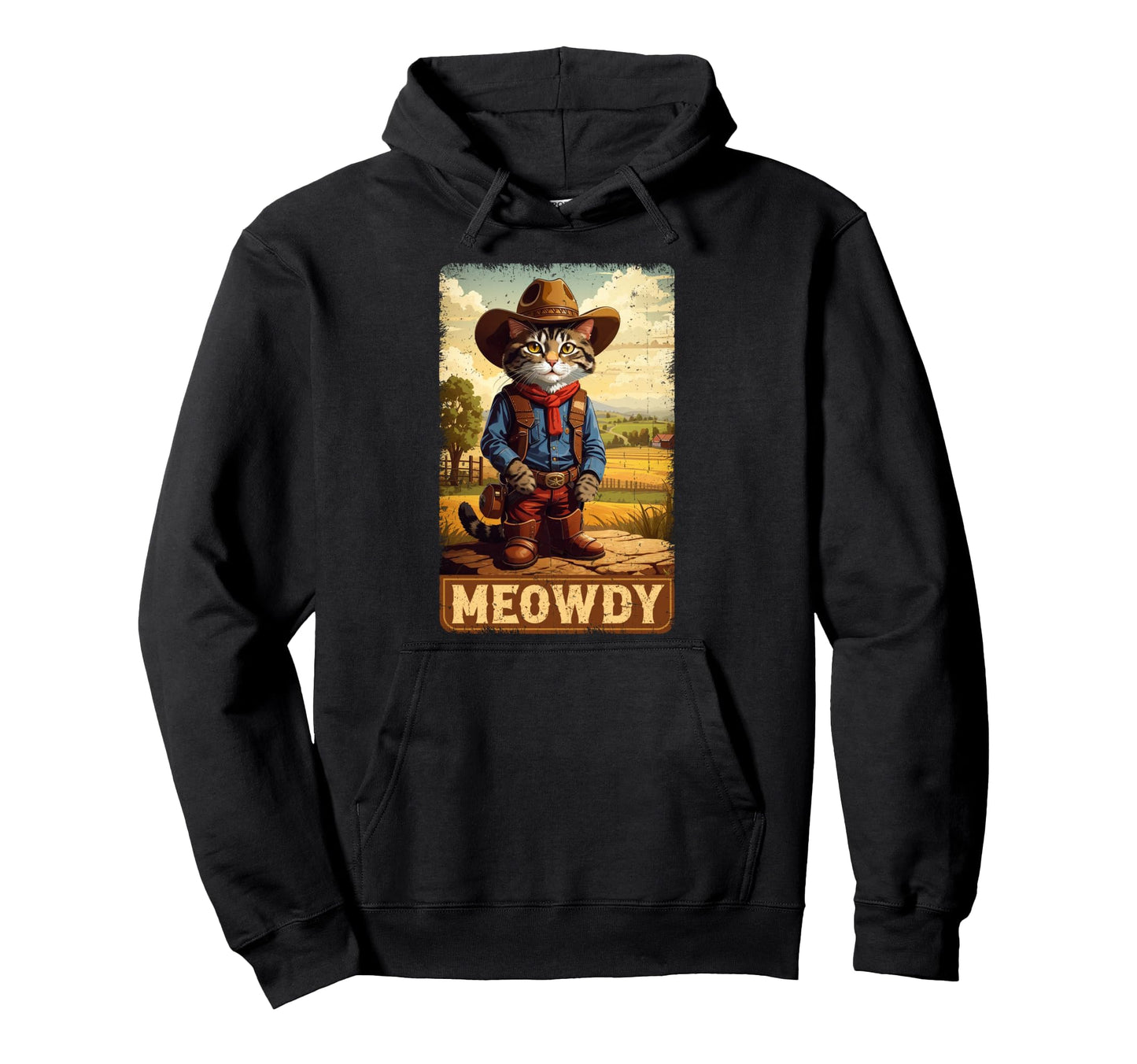 Meowdy Funny Country Side Cat Hat Cowboy Hoodie - Minimalist Print Unisex - T-Shirt, Sweatshirt, Hoodie