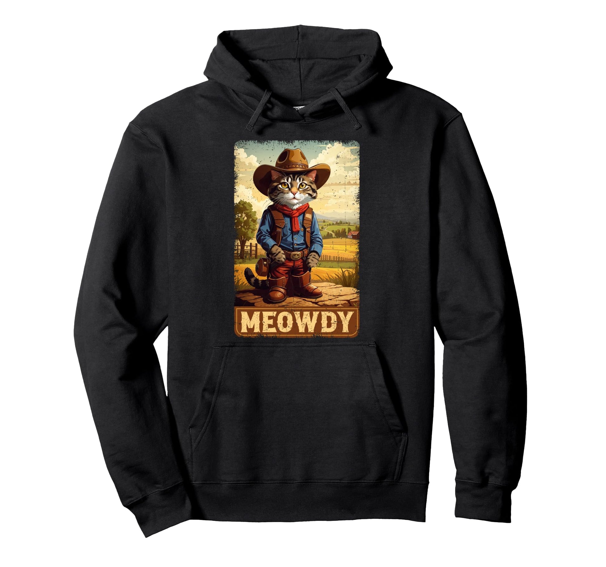 Meowdy Funny Country Side Cat Hat Cowboy Hoodie - Minimalist Print Unisex - T-Shirt, Sweatshirt, Hoodie