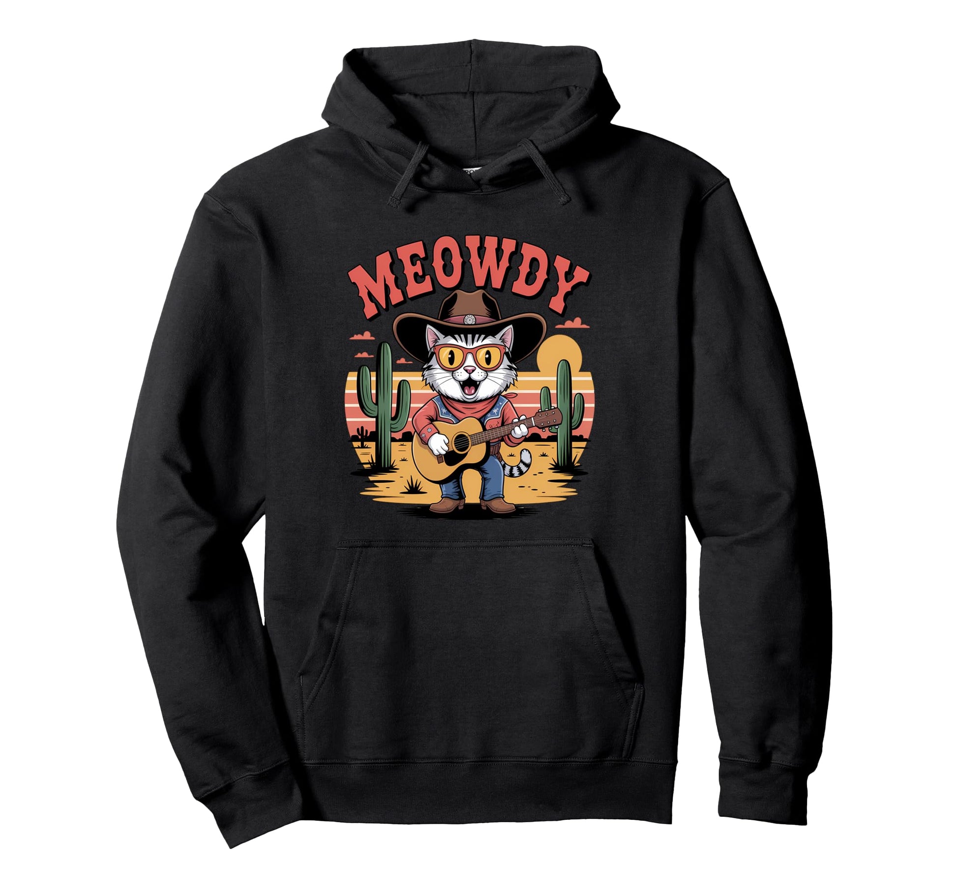 Meowdy Cat Funny Western Country Hoodie - Streetwear Style for Adults - T-Shirt, Sweatshirt, Hoodie