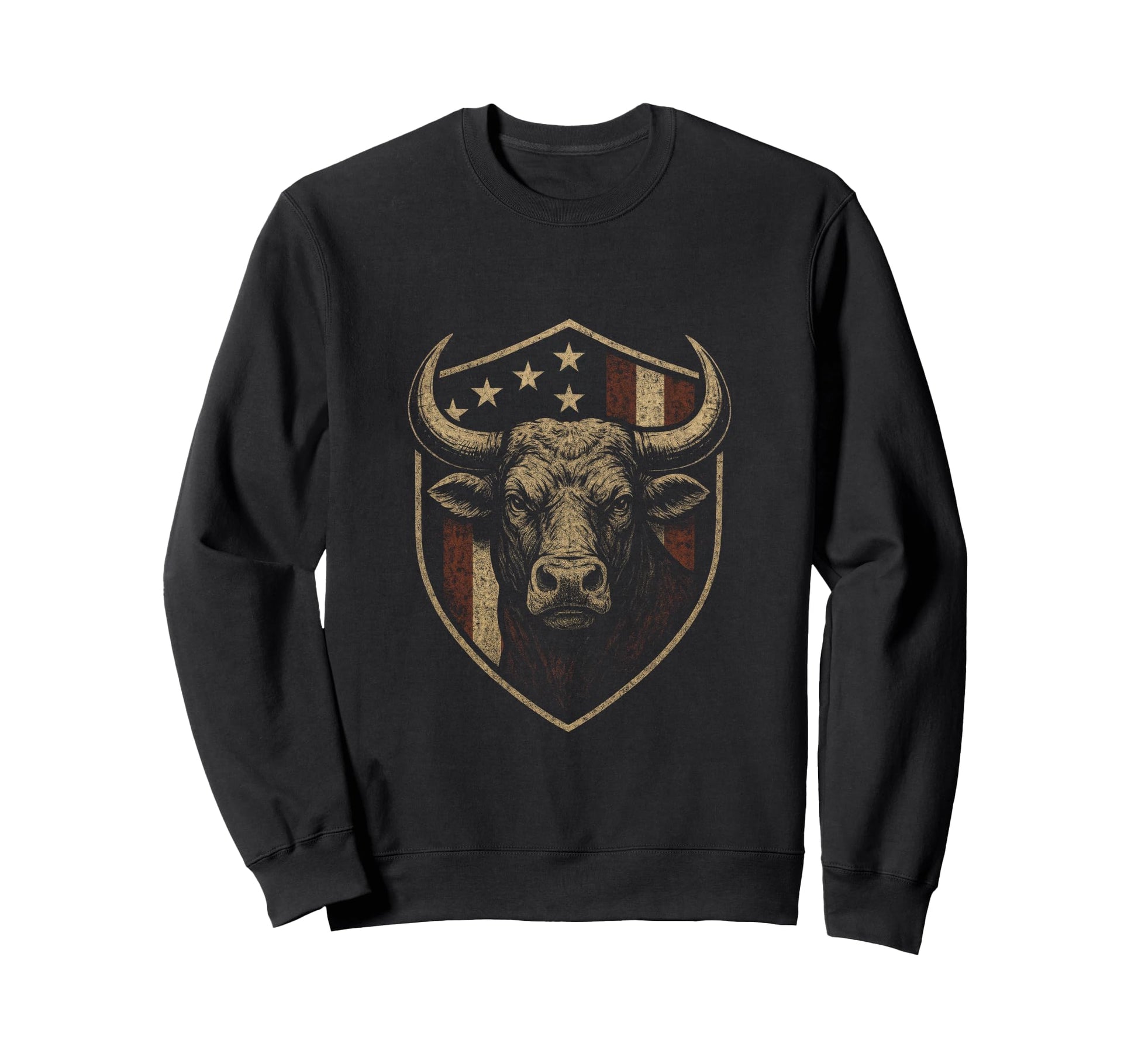 American Flag Bull Patriotic Cowboy Sweatshirt - Novelty Apparel for Adults - T-Shirt, Sweatshirt, Hoodie