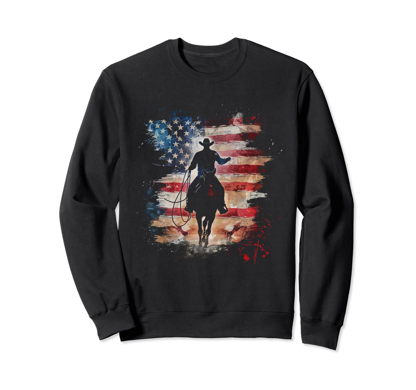 Cowboy American Flag Horse Riding Sweatshirt - Unique Graphic for Adults - T-Shirt, Sweatshirt, Hoodie