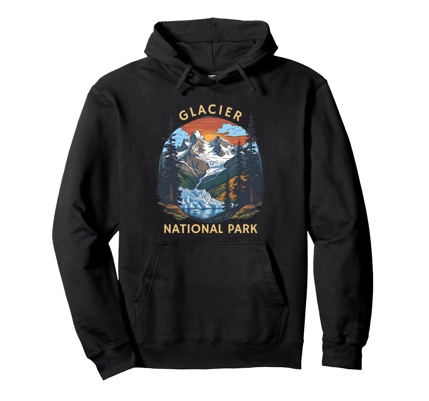 Glacier National Park Sunset Mountain Hoodie - Custom Art Print for Adults - T-Shirt, Sweatshirt, Hoodie