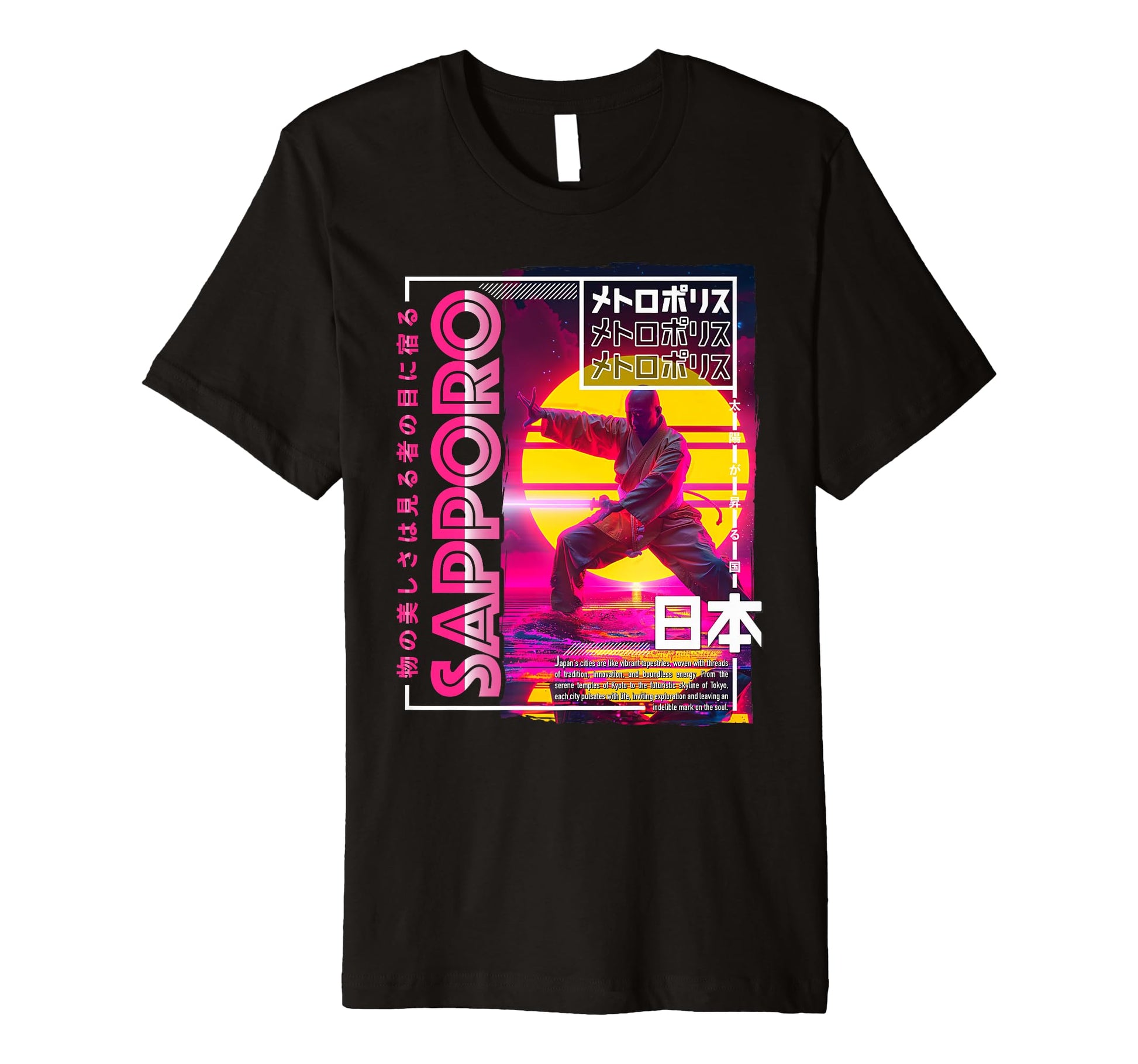 Sapporo City 80S Synthwave Shaolin Japan T-Shirt - Minimalist Print Unisex - T-Shirt, Sweatshirt, Hoodie