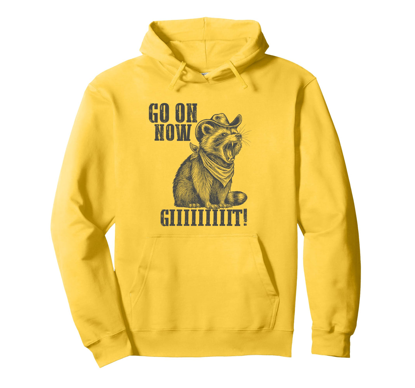 Cowboy Raccoon Go Now Git Western Raccoon Hoodie - Streetwear Style Unisex - T-Shirt, Sweatshirt, Hoodie