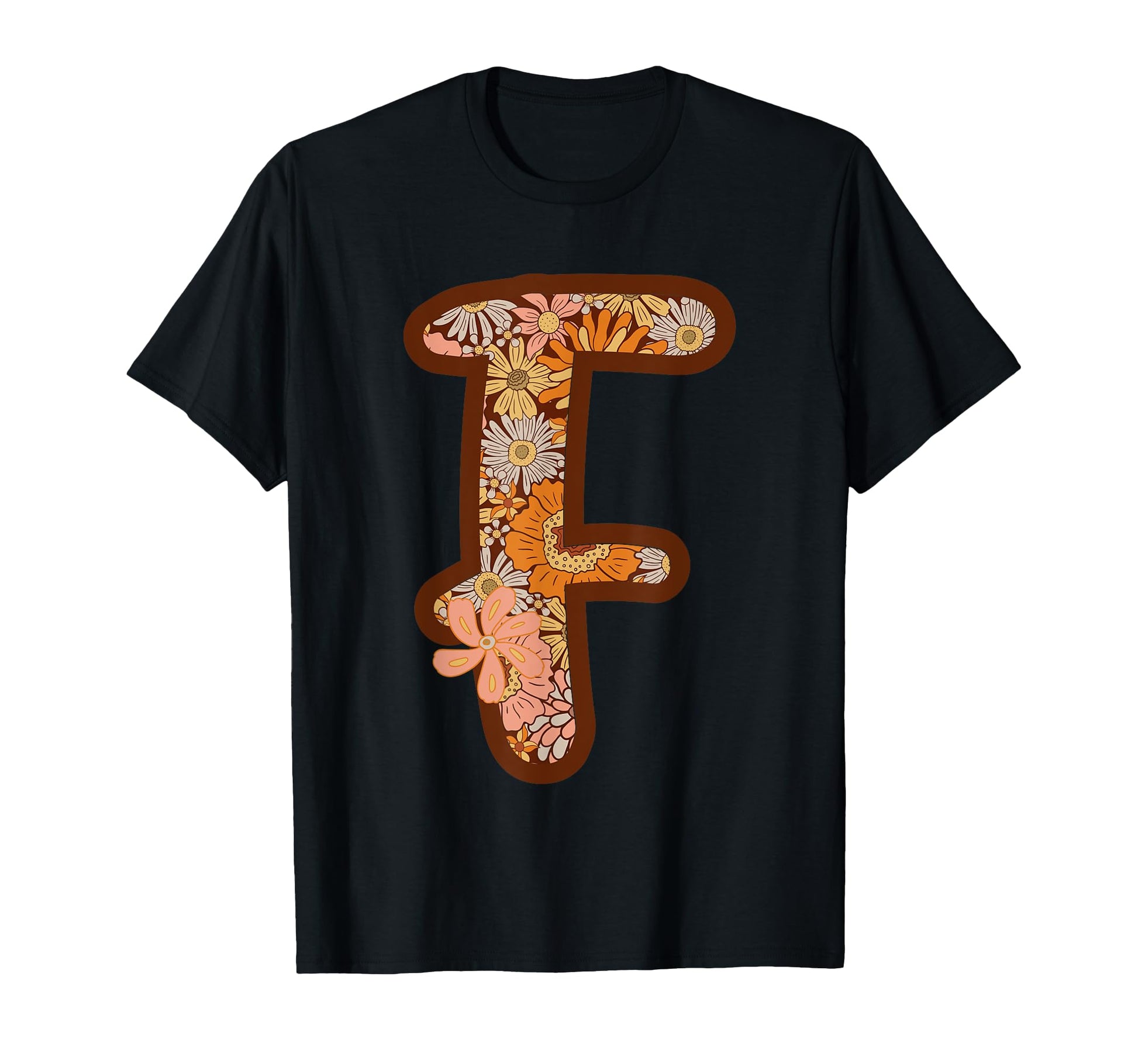 Boho Groovy Floral Letter F Initial T-Shirt - Aesthetic Graphic Men Women - T-Shirt, Sweatshirt, Hoodie