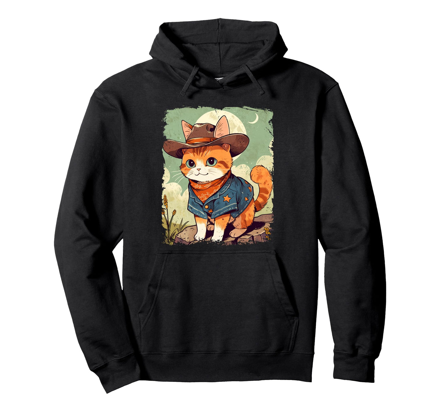 Meowdy Funny Country Side Cat Hat Hoodie - Novelty Apparel for Adults - T-Shirt, Sweatshirt, Hoodie