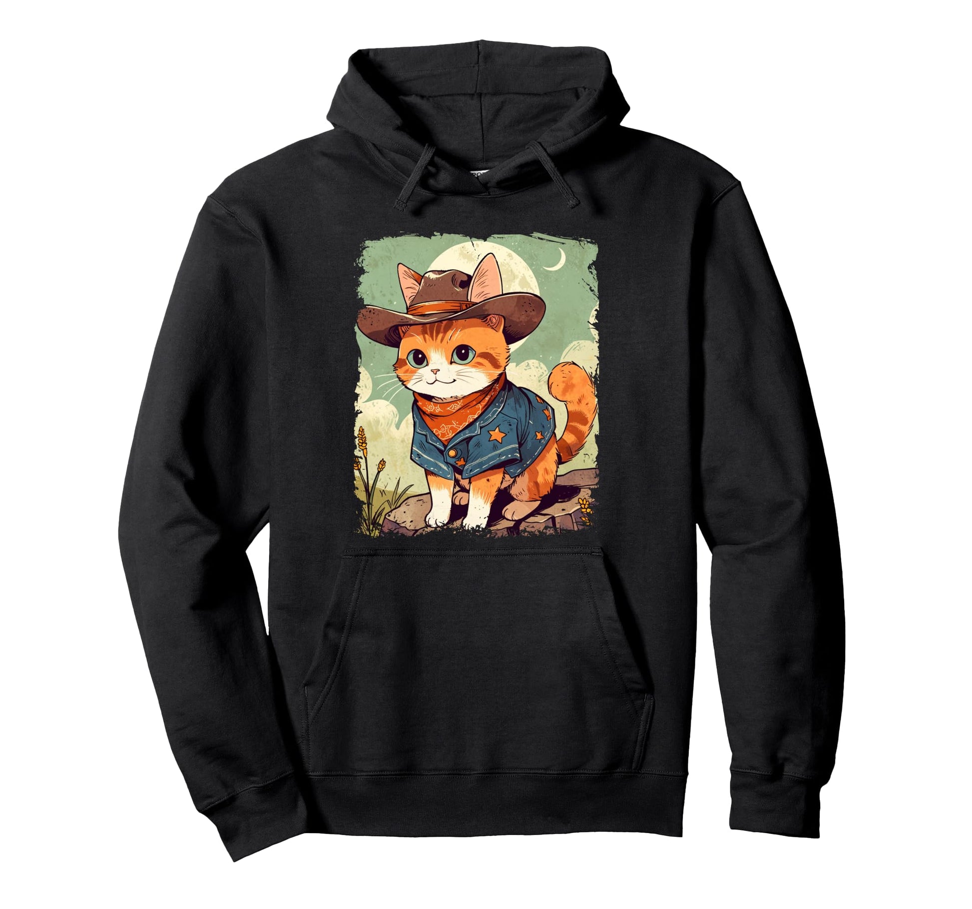 Meowdy Funny Country Side Cat Hat Hoodie - Novelty Apparel for Adults - T-Shirt, Sweatshirt, Hoodie