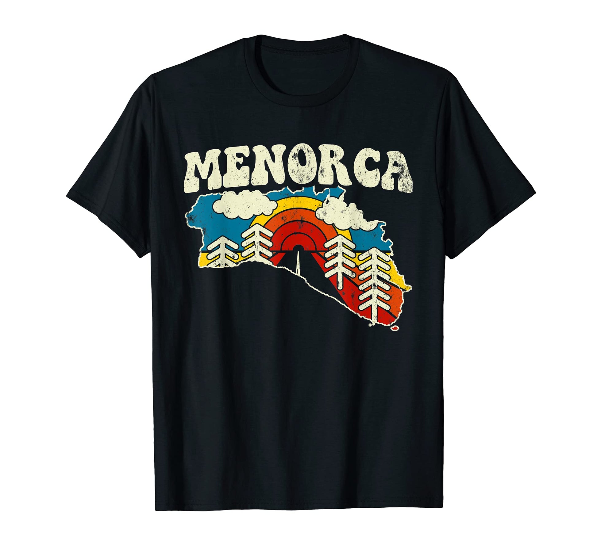 Menorca Spain Spanish Island Rainbow 70S T-Shirt - Novelty Apparel Unisex - T-Shirt, Sweatshirt, Hoodie