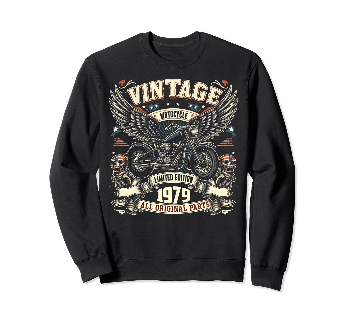 1979 Born 1979 45Th Birthday Motorcycle Sweatshirt - Trendy Graphic Unisex - T-Shirt, Sweatshirt, Hoodie