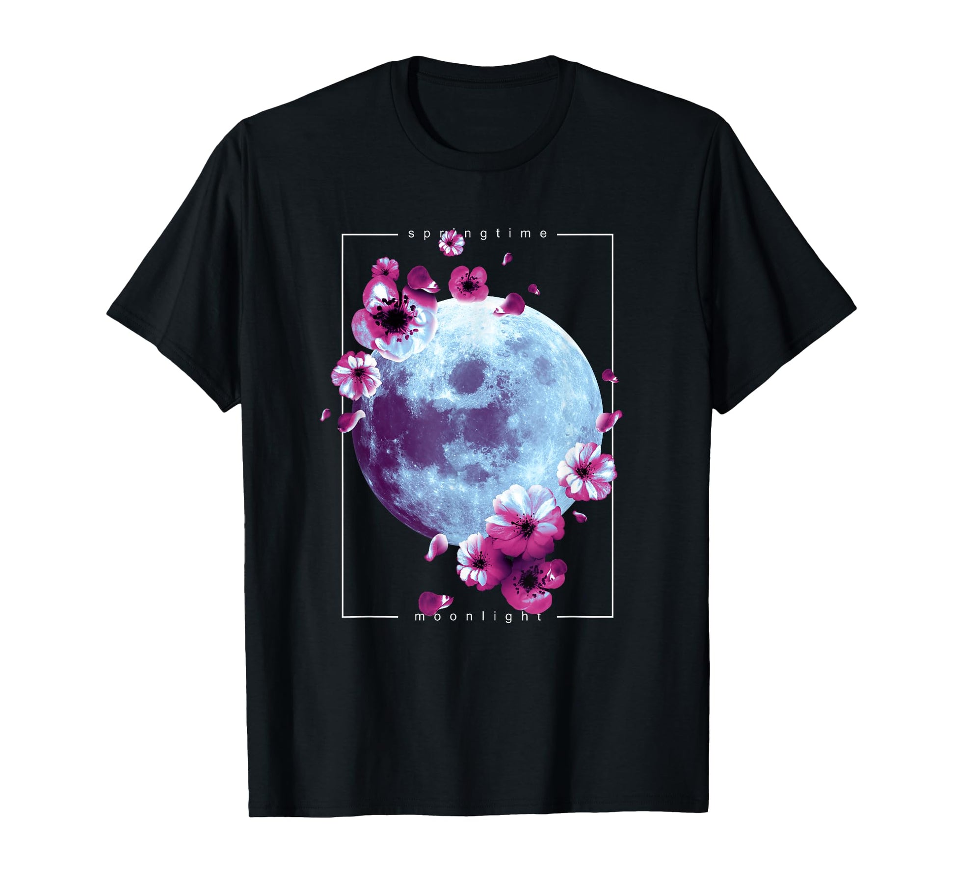 Springtime Moonlight Blooms Lunar T-Shirt - Minimalist Print Men Women - T-Shirt, Sweatshirt, Hoodie