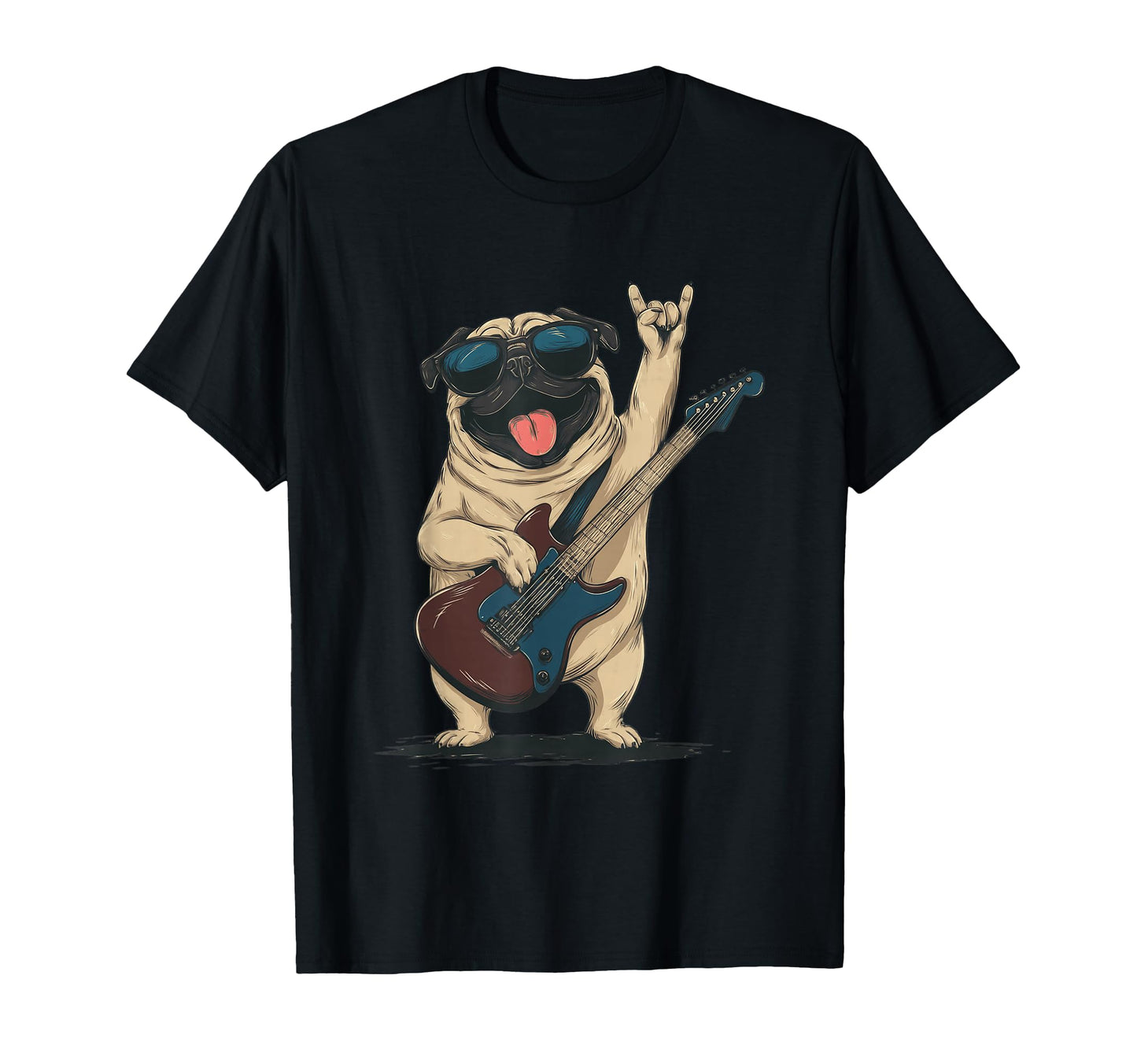 Rockstar Pug Sunglasses Electric T-Shirt - Fun Novelty Design Men Women - T-Shirt, Sweatshirt, Hoodie