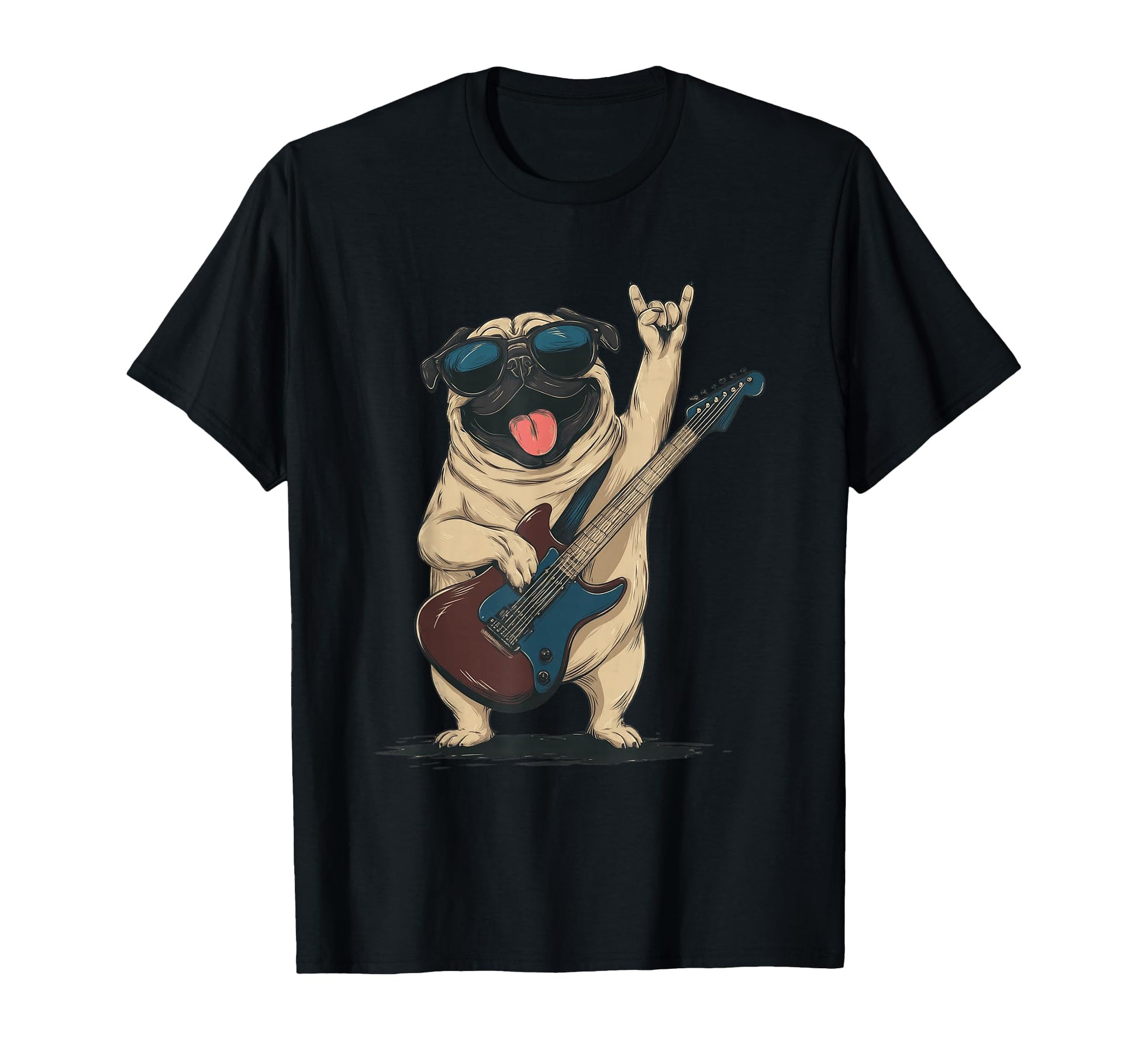 Rockstar Pug Sunglasses Electric T-Shirt - Fun Novelty Design Men Women - T-Shirt, Sweatshirt, Hoodie