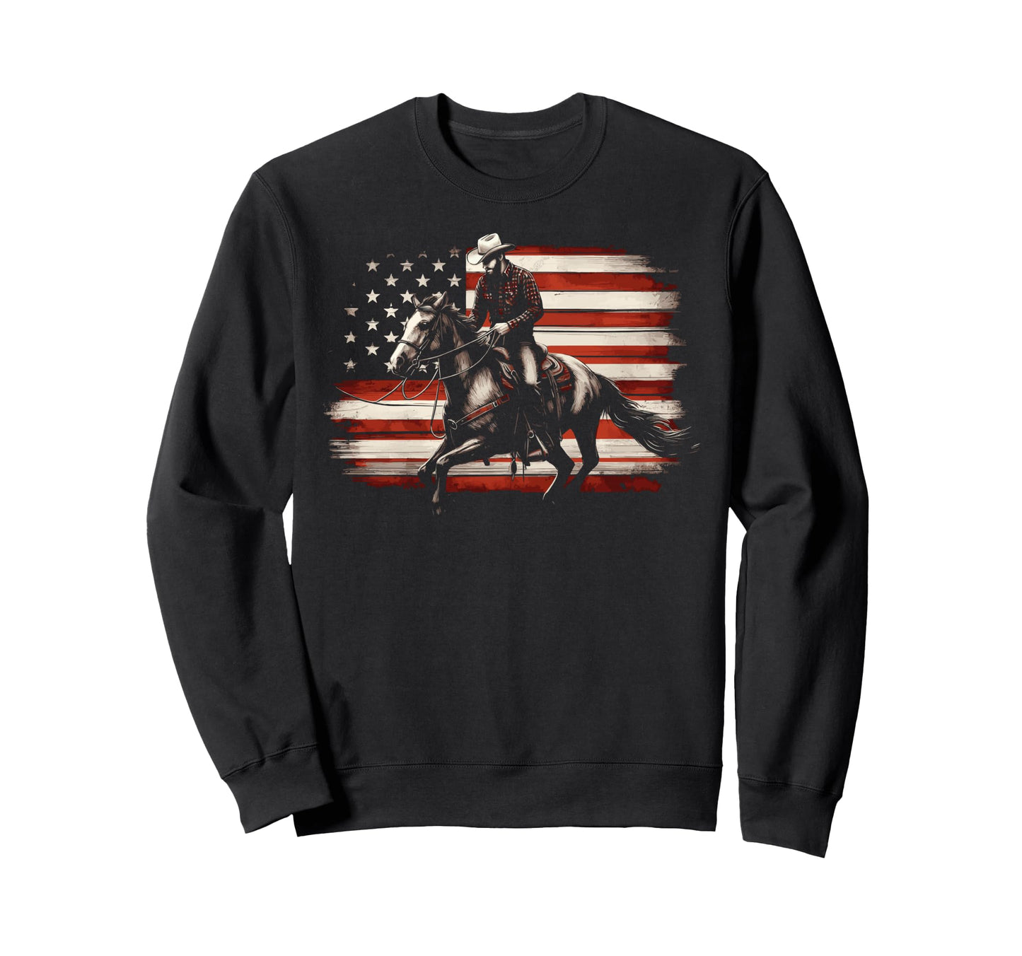 Western Cowboy 4Th July Usa Flag Sweatshirt - Trendy Graphic for Adults - T-Shirt, Sweatshirt, Hoodie