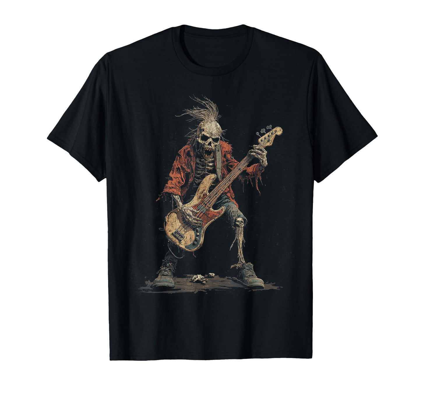 Skeleton Punk Rocker Halloween T-Shirt - Casual Everyday Wear Men Women - T-Shirt, Sweatshirt, Hoodie