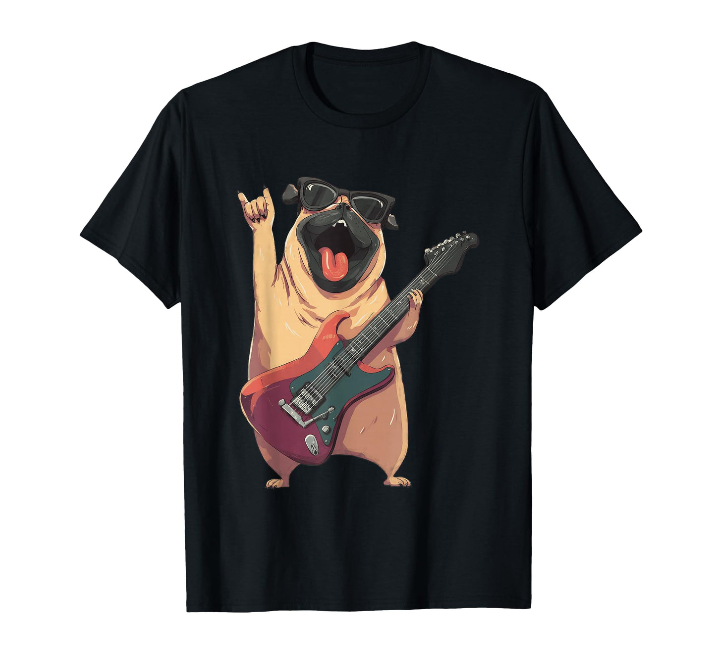 Rockstar Pug Sunglasses Electric T-Shirt - Custom Art Print for Adults - T-Shirt, Sweatshirt, Hoodie
