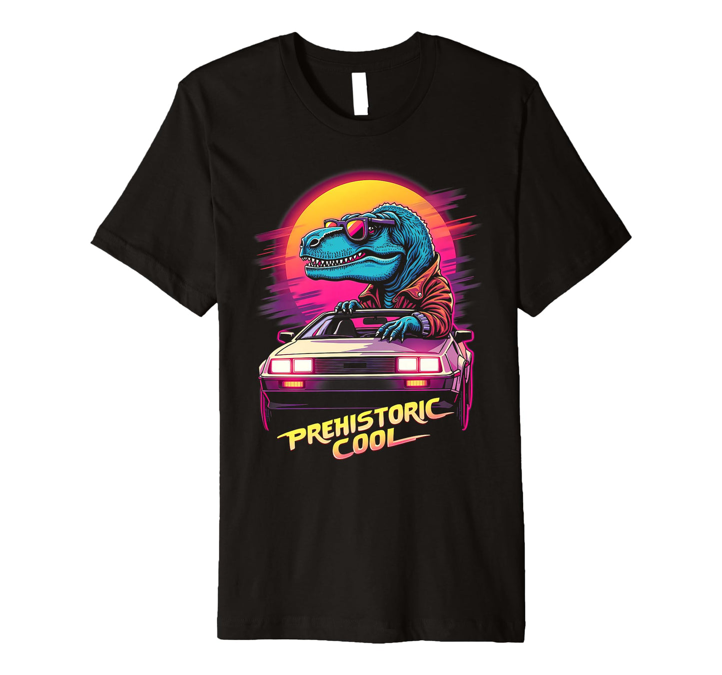 80S Car T Rex Dinosaur Aesthetic T-Shirt - Custom Art Print Men Women - T-Shirt, Sweatshirt, Hoodie