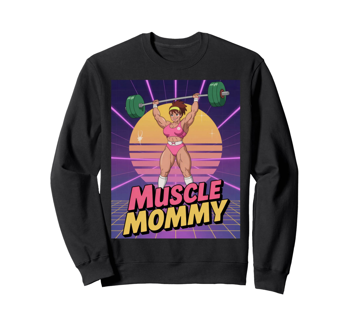 Anime Muscle Mommy Weightlifting Sweatshirt - Aesthetic Graphic for Adults - T-Shirt, Sweatshirt, Hoodie