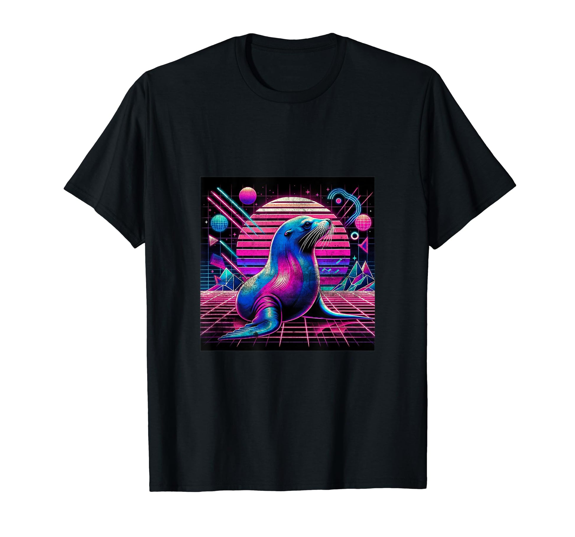 80S Sea Lion Synthwave Ocean Animal T-Shirt - Graphic Print Unisex - T-Shirt, Sweatshirt, Hoodie