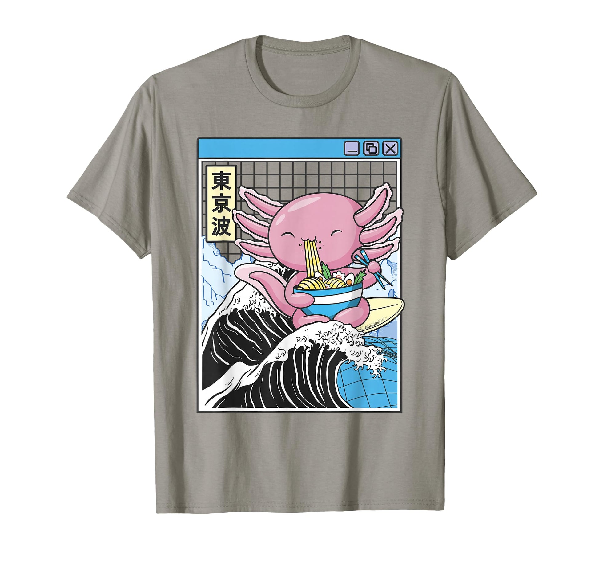 Axolotl Eating Ramen Kanagawa Wave T-Shirt - Custom Art Print for Adults - T-Shirt, Sweatshirt, Hoodie
