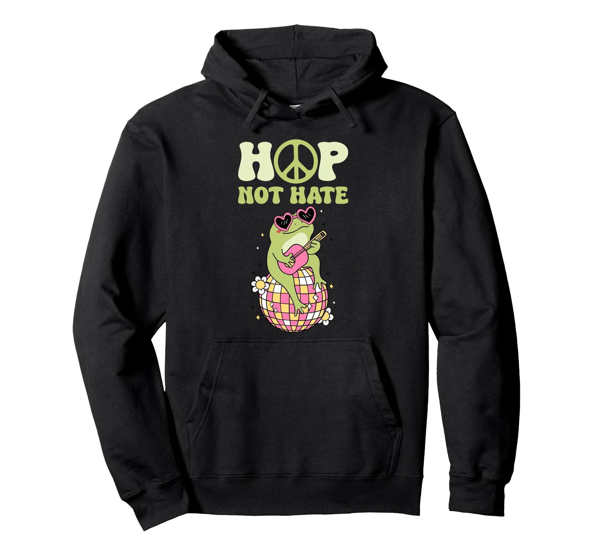 Peaceful Hippie Frog Groovy 70S Hoodie - Fun Novelty Design Men Women - T-Shirt, Sweatshirt, Hoodie