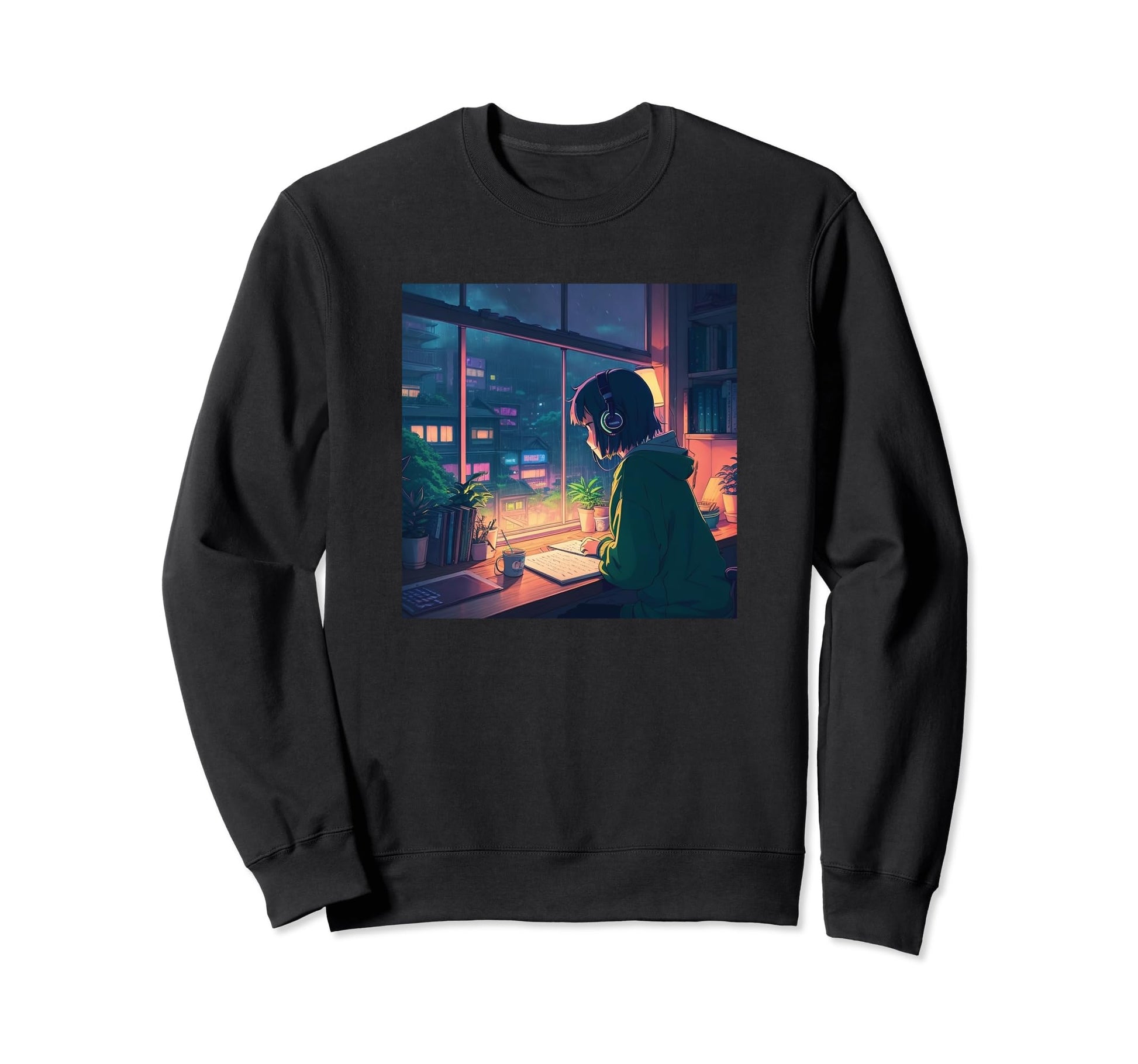 Lofi Anime Headphones 90S Vaporwave Sweatshirt - Graphic Print Men Women - T-Shirt, Sweatshirt, Hoodie