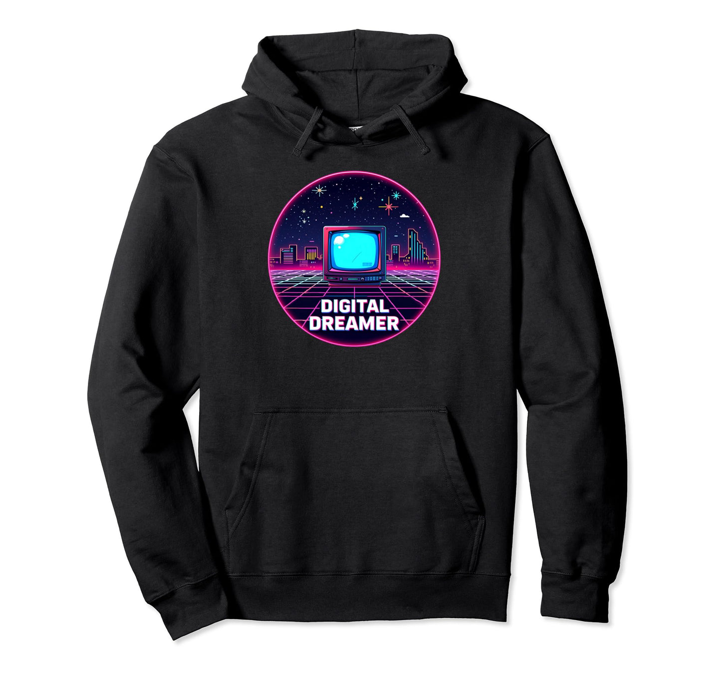 Digital Dreamer Vaporwave 80S Hoodie - Minimalist Print for Adults - T-Shirt, Sweatshirt, Hoodie