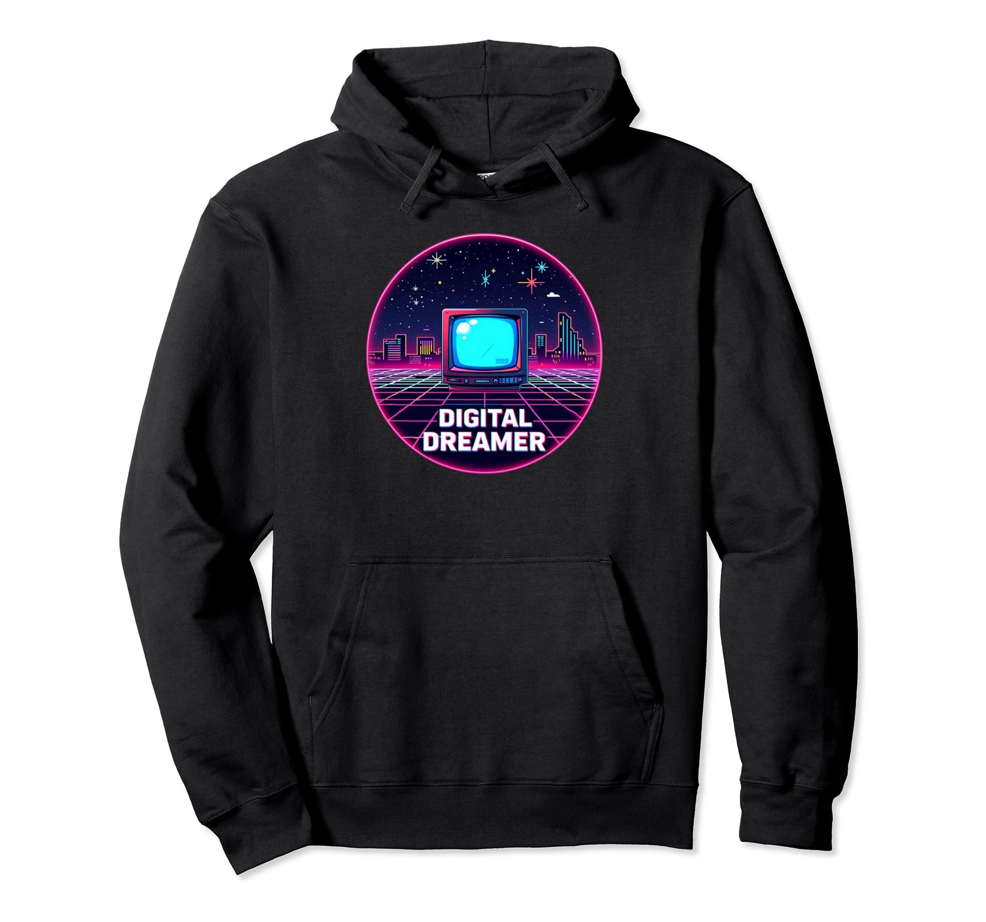 Digital Dreamer Vaporwave 80S Hoodie - Minimalist Print for Adults - T-Shirt, Sweatshirt, Hoodie