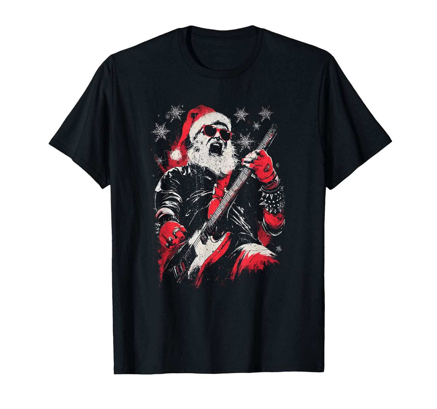 Rock Guitarist Santa Claus Playing T-Shirt - Casual Everyday Wear Unisex - T-Shirt, Sweatshirt, Hoodie