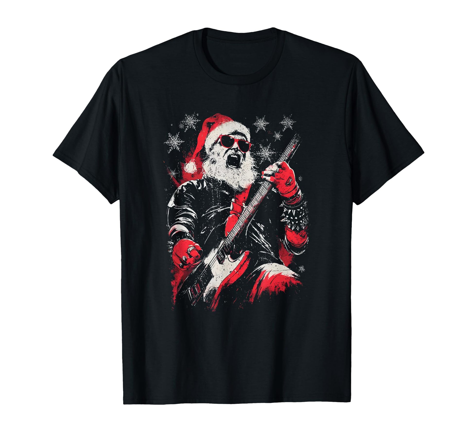 Rock Guitarist Santa Claus Playing T-Shirt - Casual Everyday Wear Unisex - T-Shirt, Sweatshirt, Hoodie