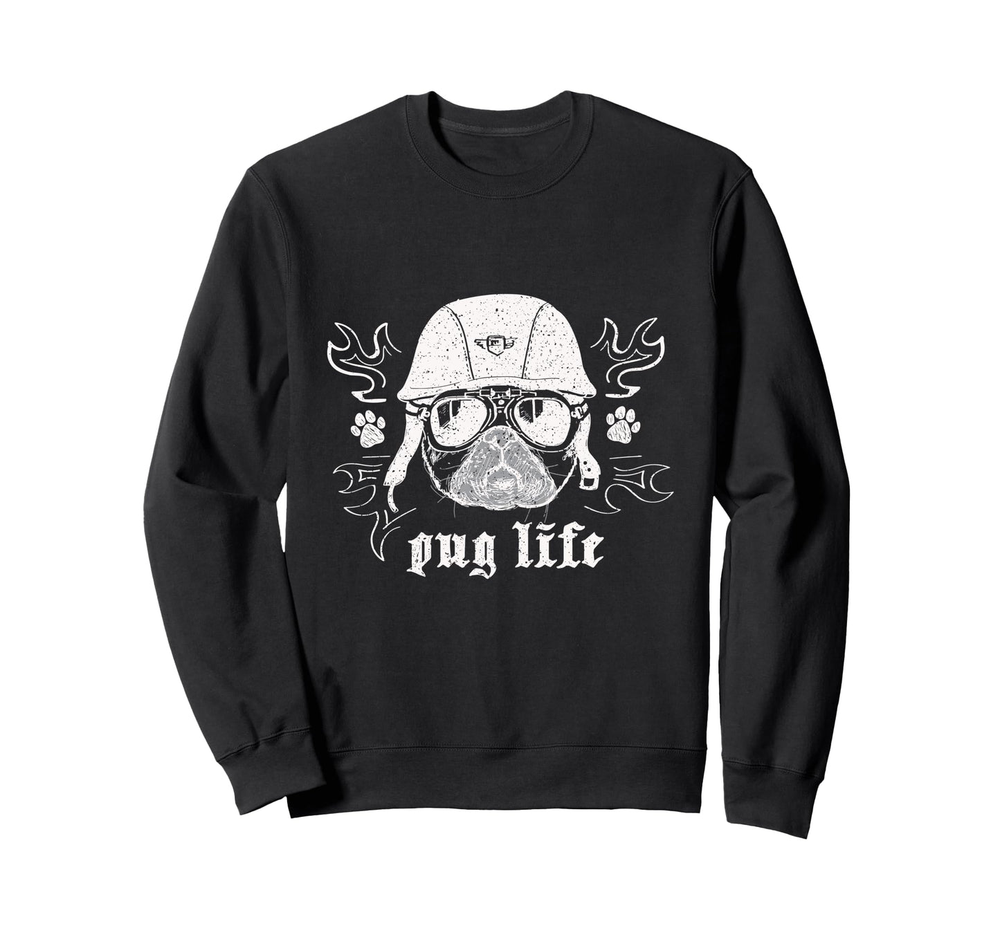 Funny Biker Motorcycle Pug Dog Grunge Sweatshirt - Unique Graphic Men Women - T-Shirt, Sweatshirt, Hoodie