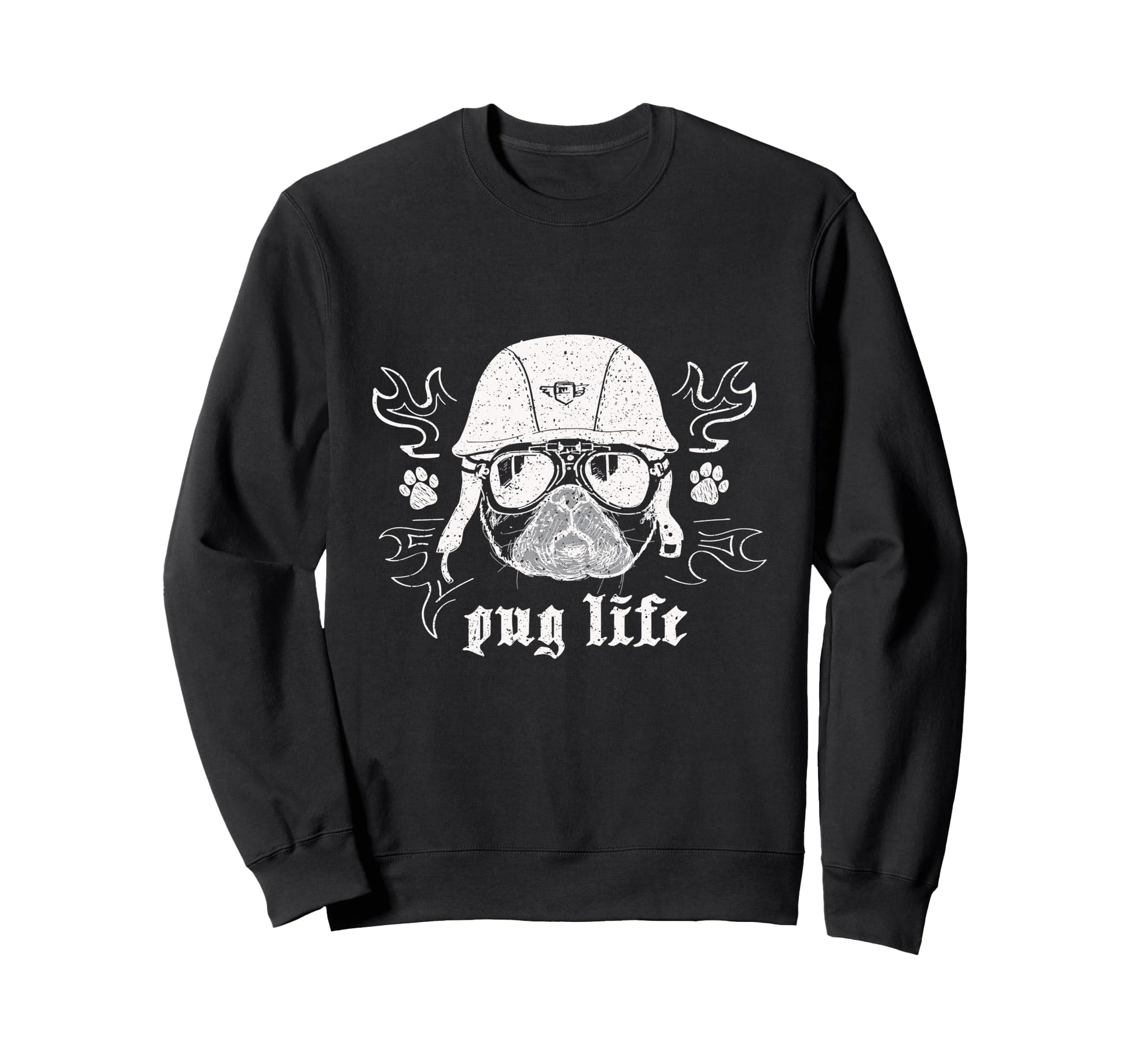 Funny Biker Motorcycle Pug Dog Grunge Sweatshirt - Unique Graphic Men Women - T-Shirt, Sweatshirt, Hoodie