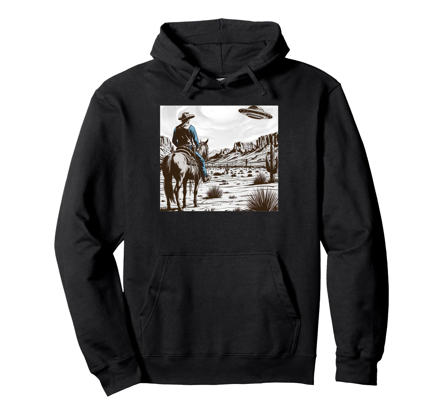 Ufo Western Cowboy Space Alien Hoodie - Graphic Print Men Women - T-Shirt, Sweatshirt, Hoodie