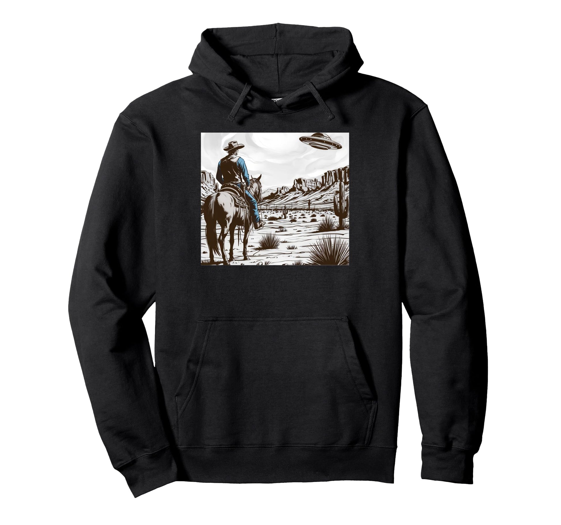 Ufo Western Cowboy Space Alien Hoodie - Graphic Print Men Women - T-Shirt, Sweatshirt, Hoodie