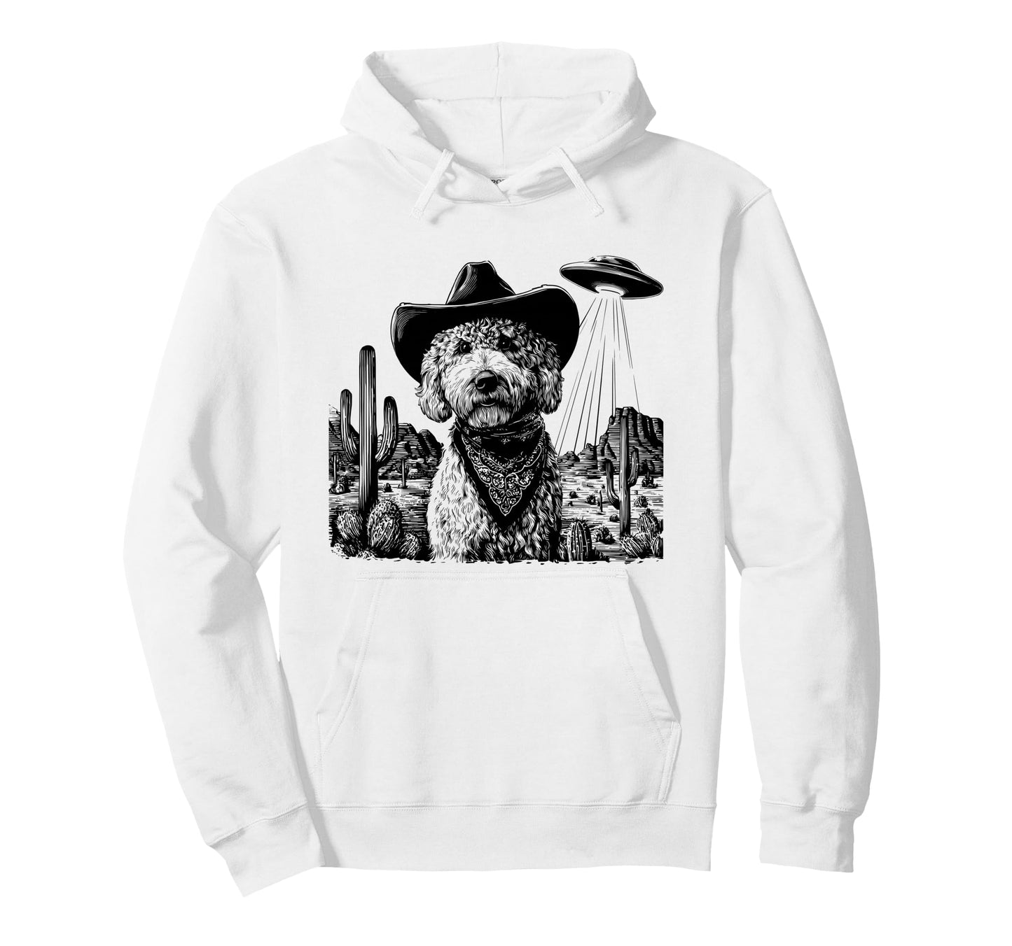 Goldendoodle Ufo Western Cowboy Doodle Dog Hoodie - Minimalist Print Unisex - T-Shirt, Sweatshirt, Hoodie