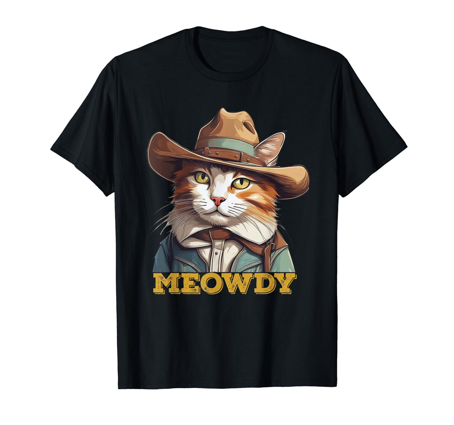 Meowdy Funny Cat Cowboy Hat Country Music T-Shirt - Minimalist Print Unisex - T-Shirt, Sweatshirt, Hoodie