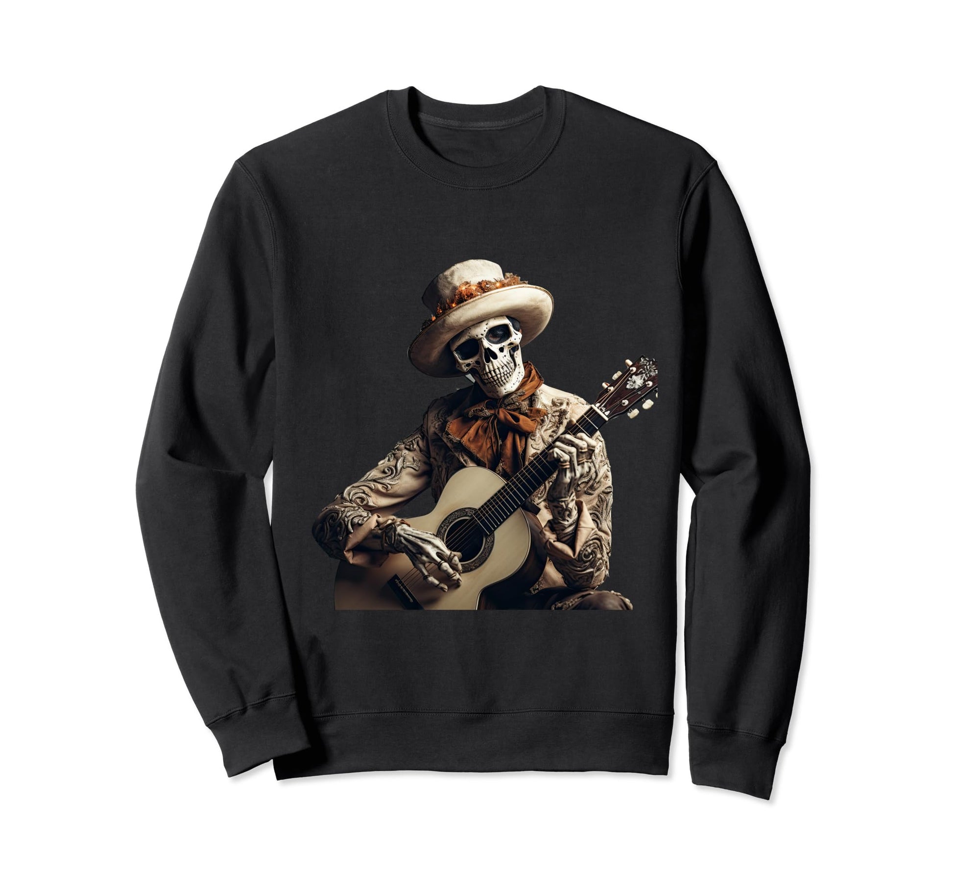 Mens Skeleton Cowboy Playing Sweatshirt - Aesthetic Graphic for Adults - T-Shirt, Sweatshirt, Hoodie
