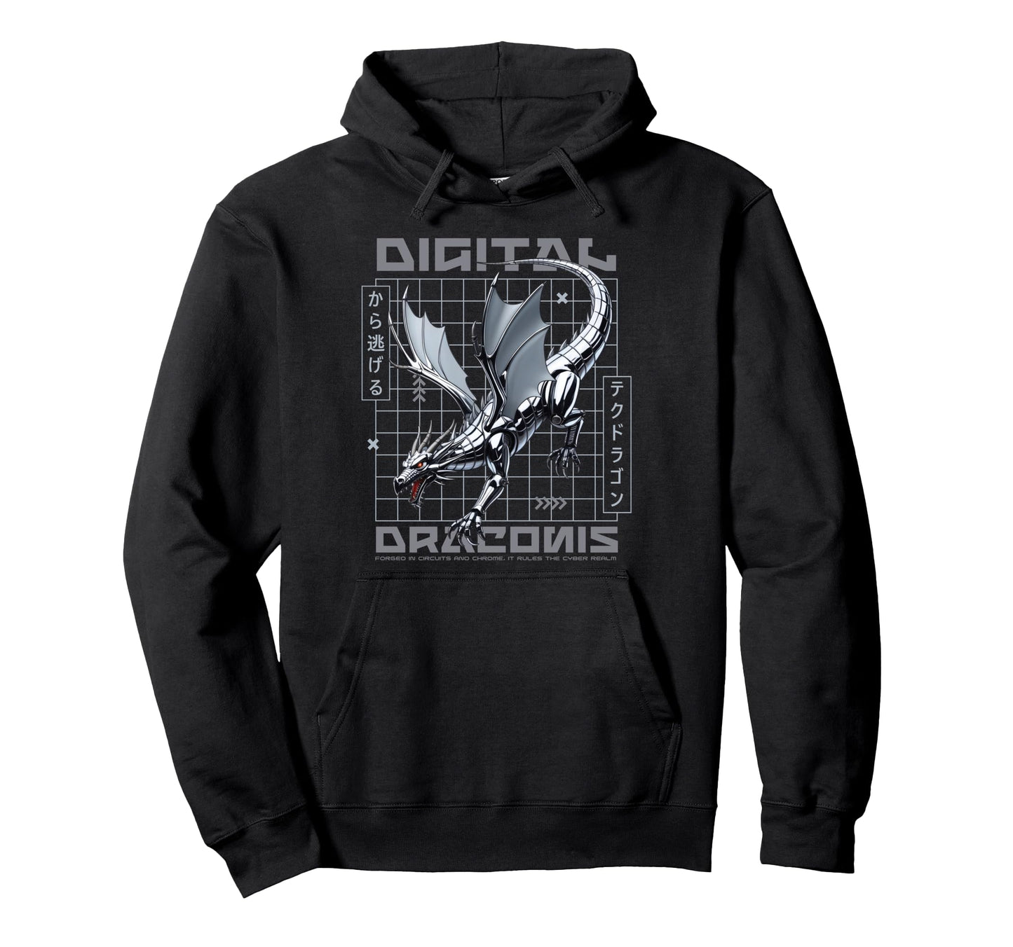 Futuristic Dragon Japanese Aesthetic Hoodie - Fun Novelty Design Men Women - T-Shirt, Sweatshirt, Hoodie