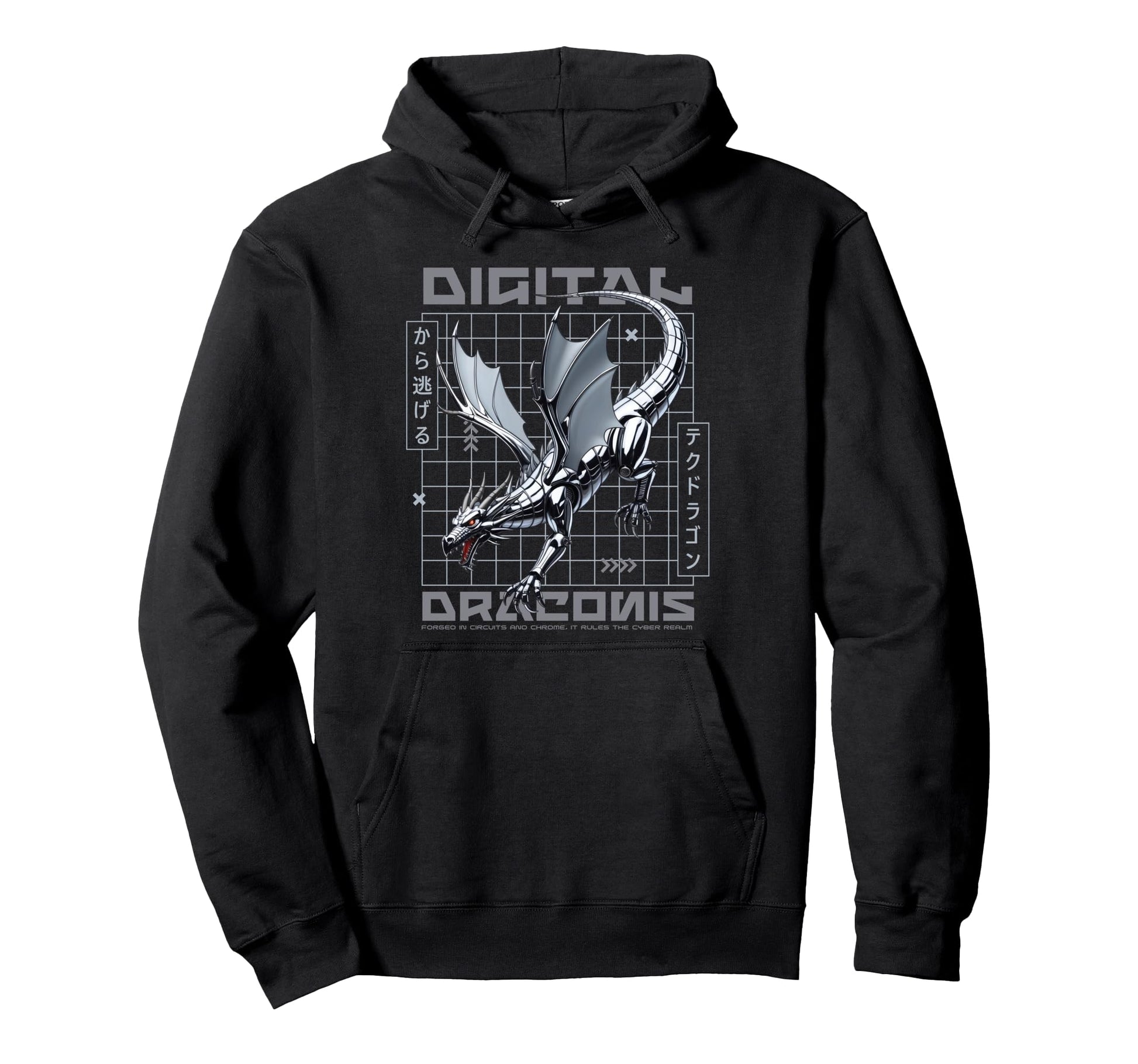 Futuristic Dragon Japanese Aesthetic Hoodie - Fun Novelty Design Men Women - T-Shirt, Sweatshirt, Hoodie