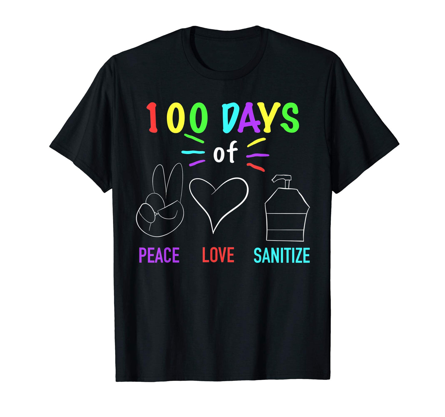 100 Days School Gift Teacher Peace Love T-Shirt - Custom Art Print Unisex - T-Shirt, Sweatshirt, Hoodie