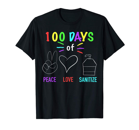 100 Days School Gift Teacher Peace Love T-Shirt - Custom Art Print Unisex - T-Shirt, Sweatshirt, Hoodie