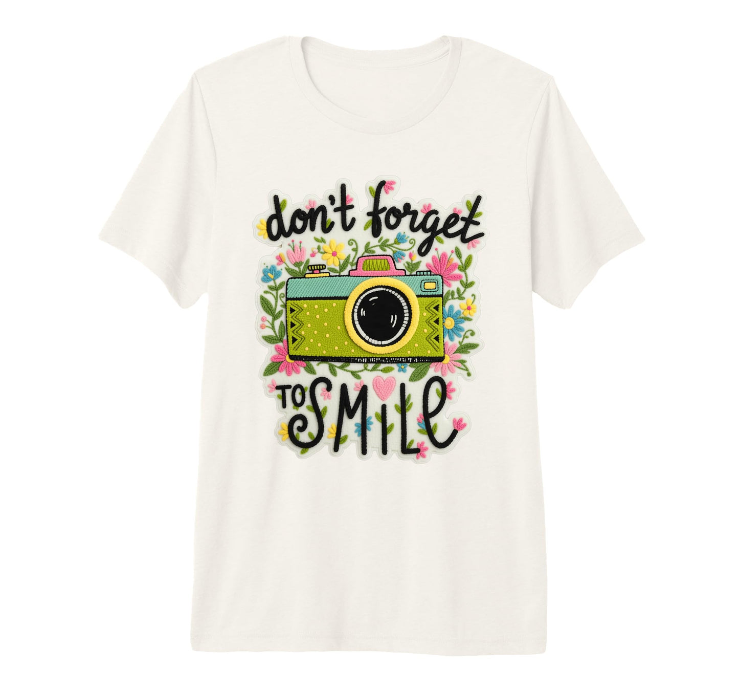 Camera Flowers Remember To Smile T-Shirt - Minimalist Print Unisex - T-Shirt, Sweatshirt, Hoodie