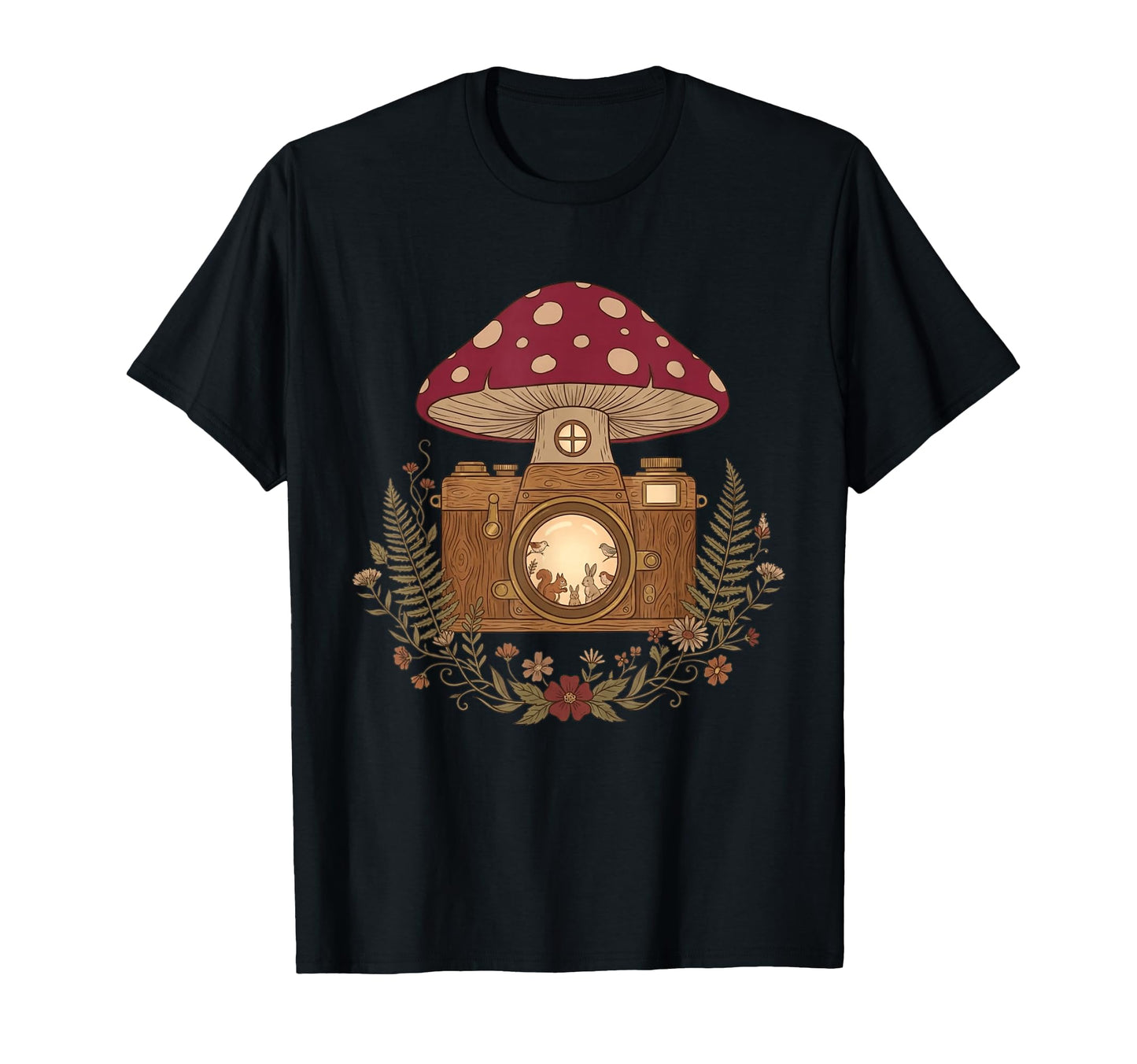 Mushroom Camera Forest Friends Art T-Shirt - Casual Everyday Wear Unisex - T-Shirt, Sweatshirt, Hoodie